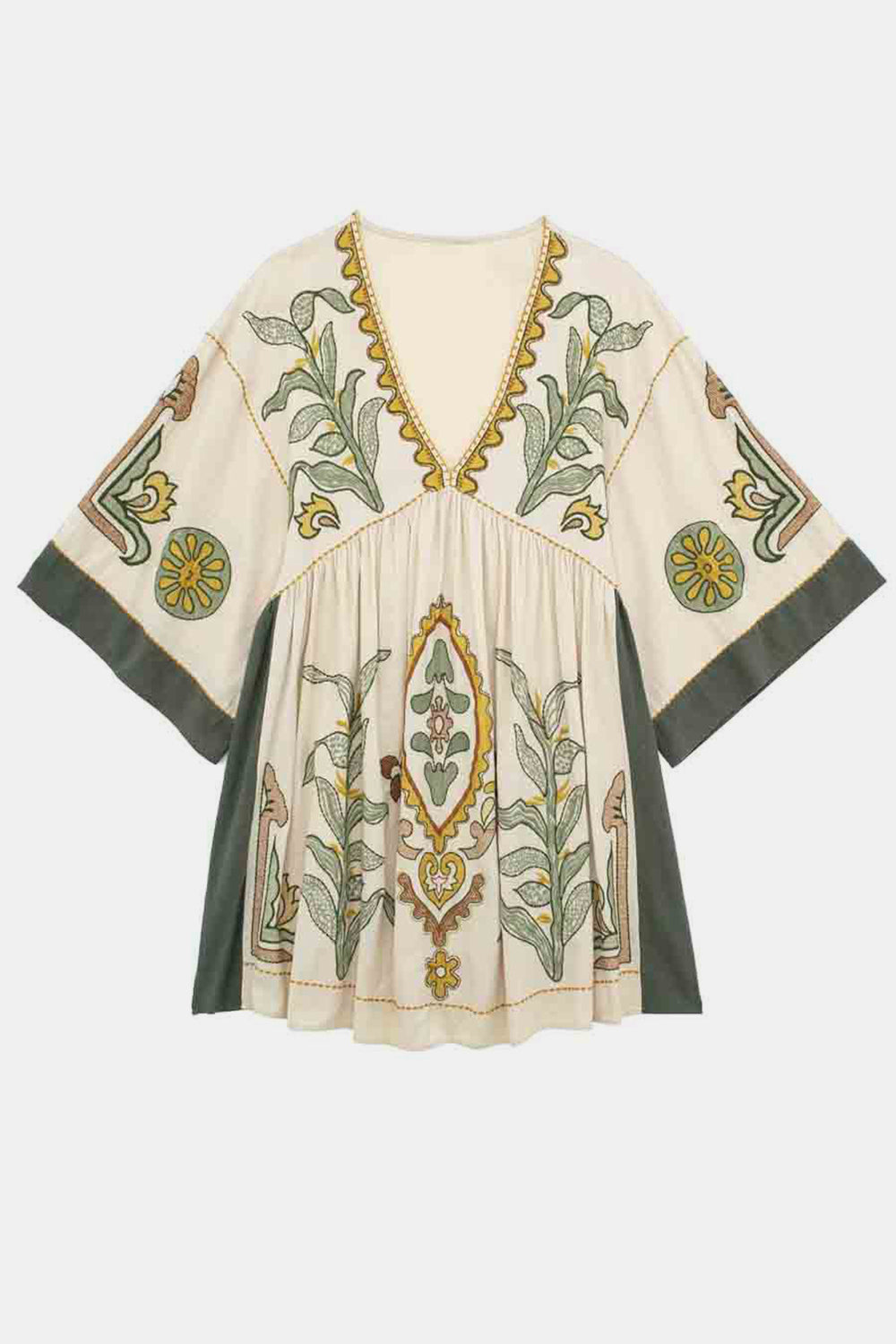 Mini vestido con bordados florales y vestido manga tres cuartos de Trendsi