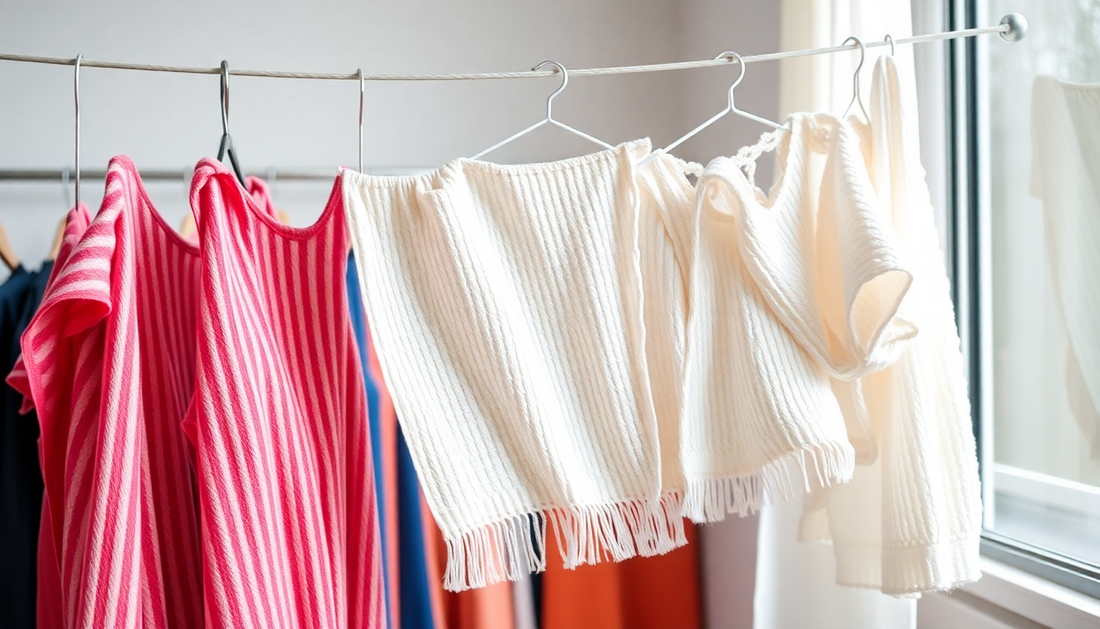 Ropa sostenible secándose al sol, ideal para el cuidado de prendas sostenibles