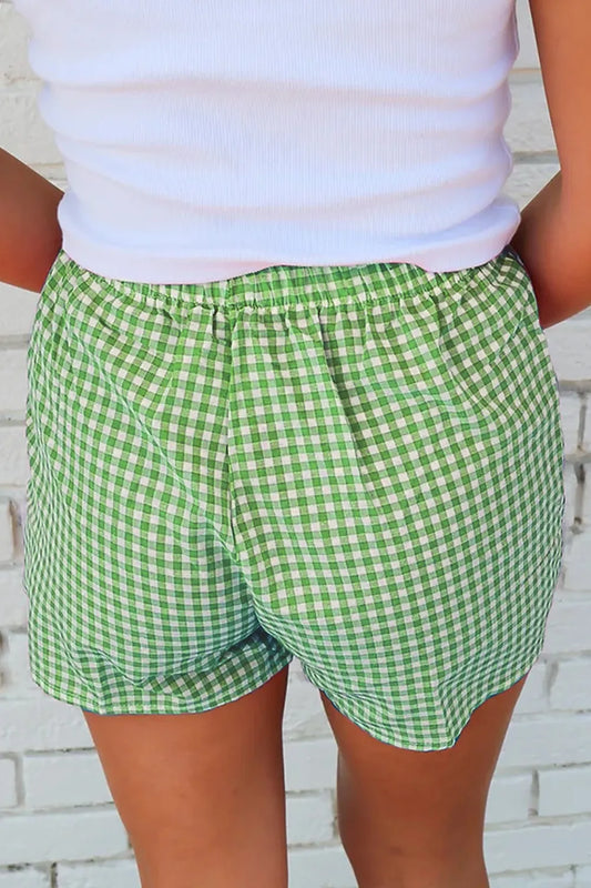 Pantalones cortos a cuadros verdes con cintura elástica para un estilo cómodo y fresco