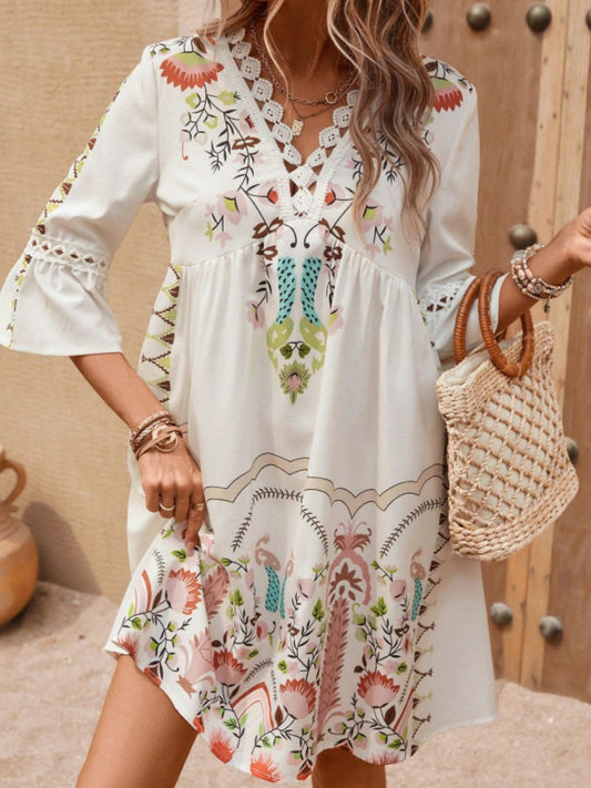 Vestido estampado mujer elegante con mangas y detalles bordados coloridos de Trendsi
